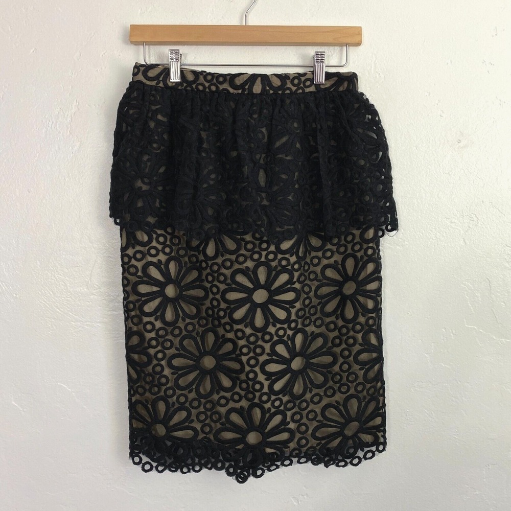 Rachel Parcell Floral Lace Skirt Womens Medium Black Midi Pencil